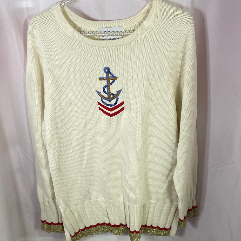 Linea by Louis Dell'Olio Cream Sweater with Anchor Design